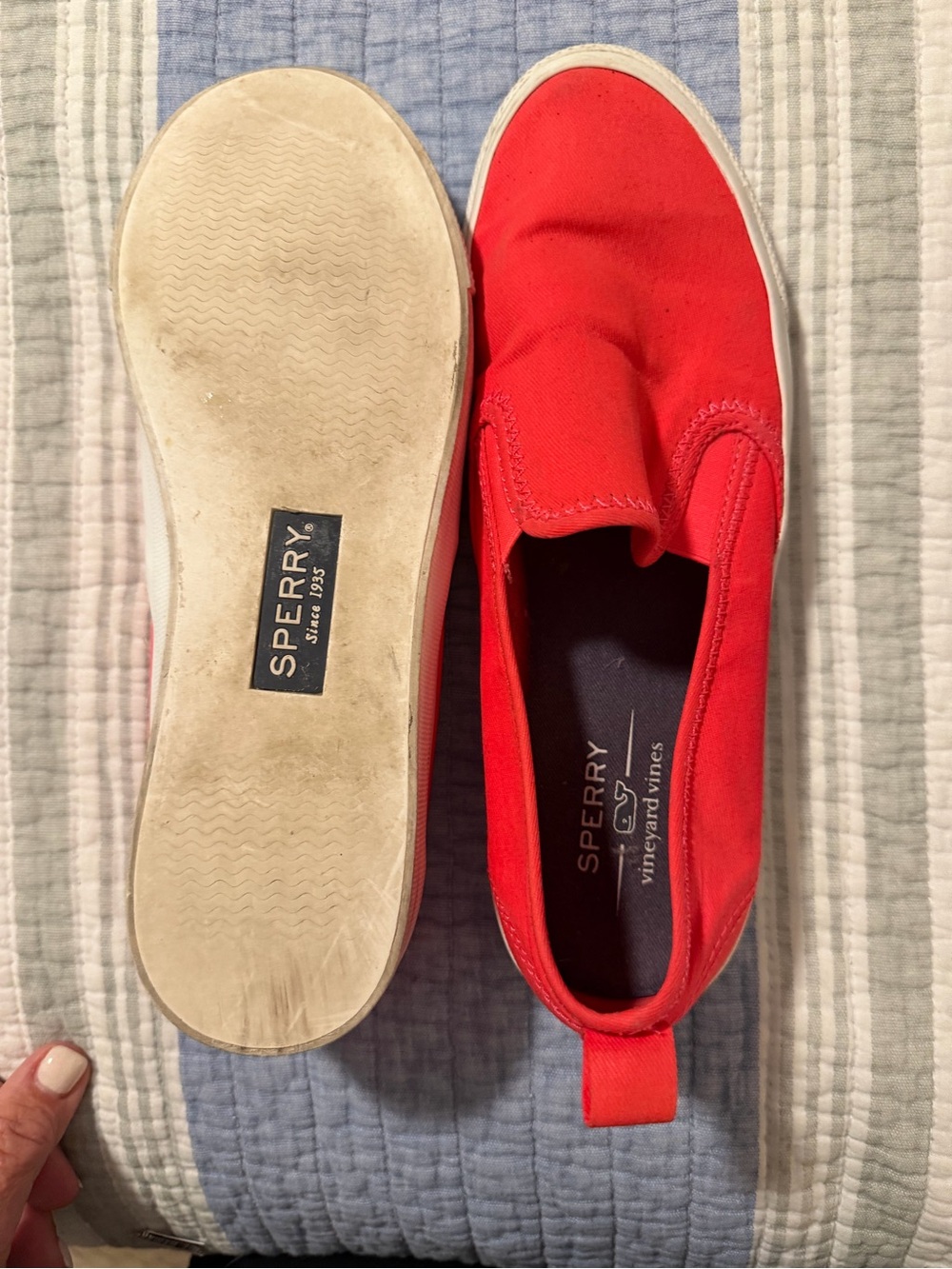 Sperry Red Slip-On Canvas Women's Sneakers